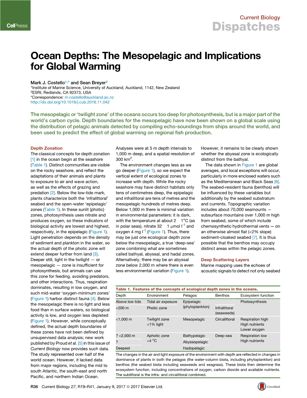 Ocean Depths: the Mesopelagic and Implications for Global Warming