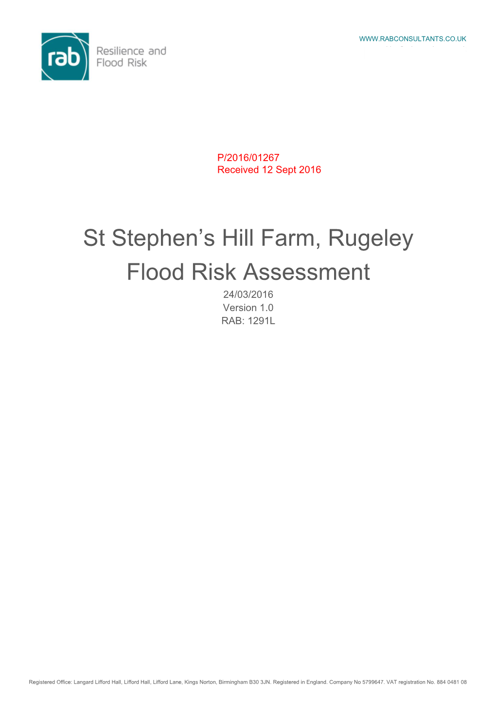 St Stephen's Hill Farm, Rugeley Flood Risk Assessment