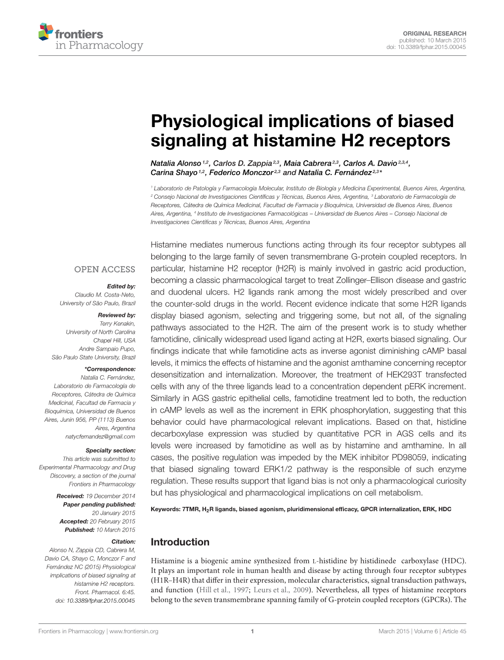 Physiological Implications of Biased Signaling at Histamine H2 Receptors