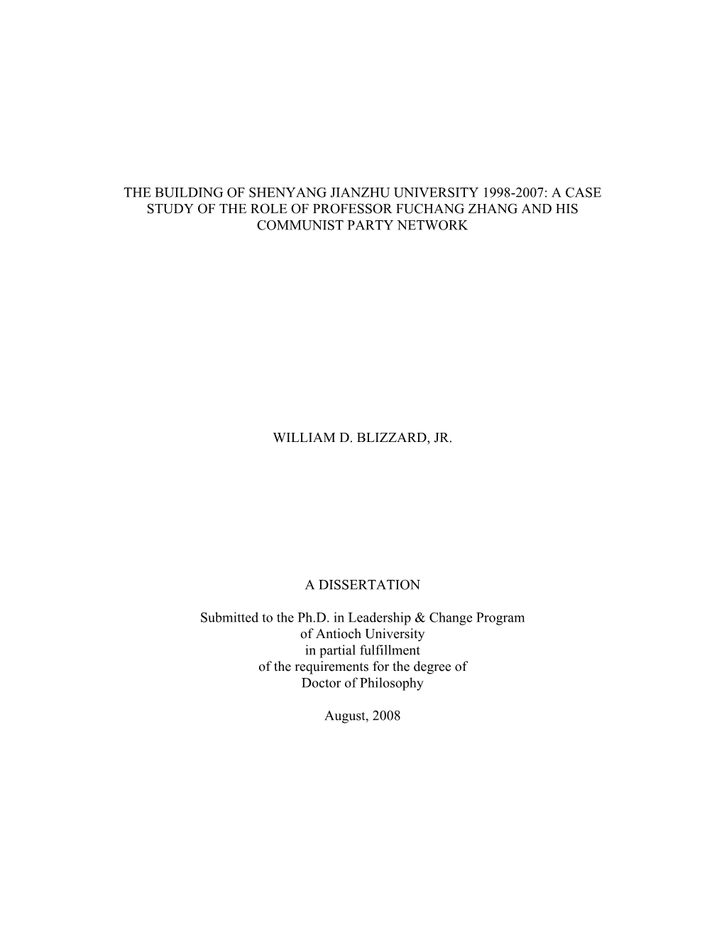 The Building of Shenyang Jianzhu University 1998-2007: a Case Study of the Role of Professor Fuchang Zhang and His Communist Party Network