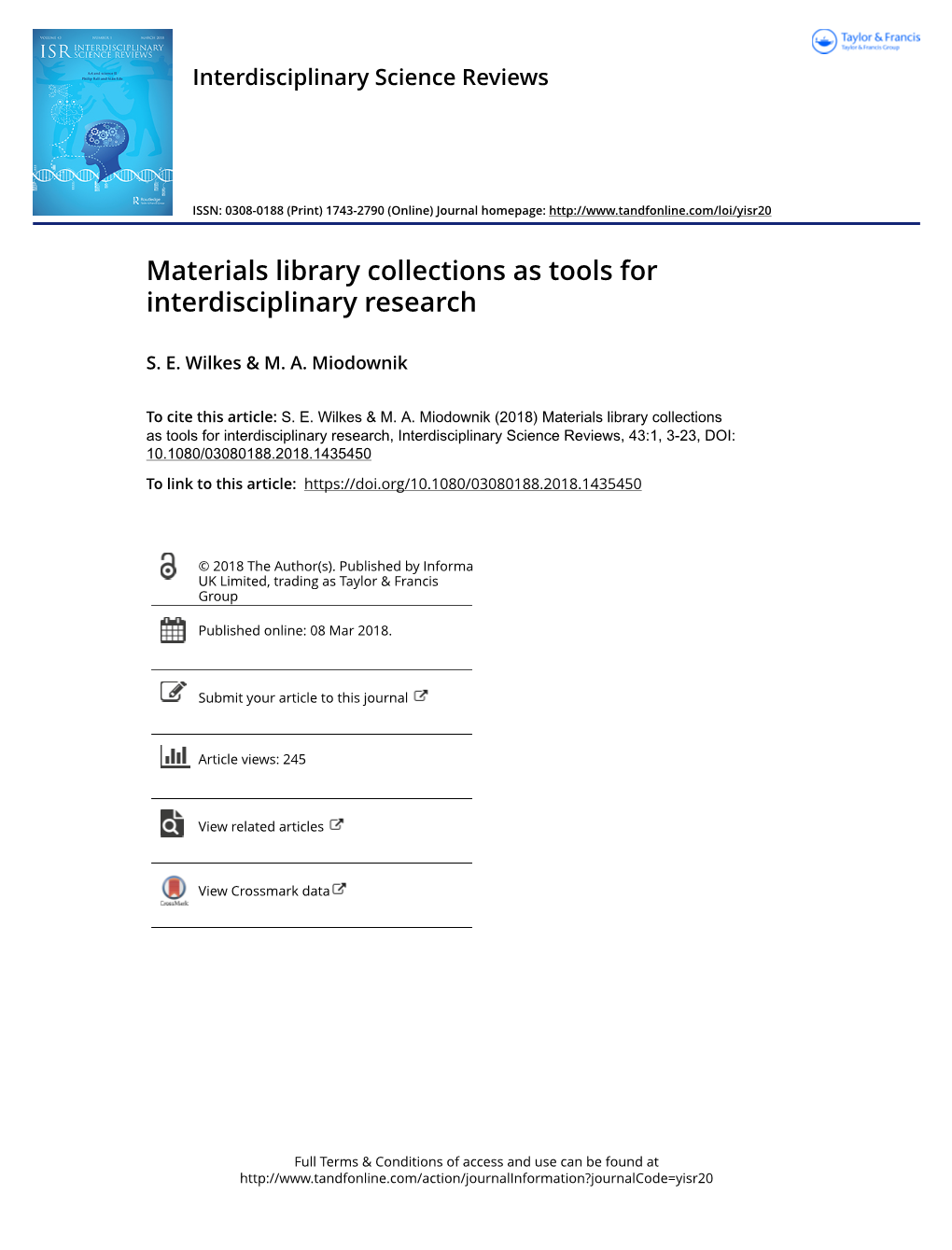 Materials Library Collections As Tools for Interdisciplinary Research