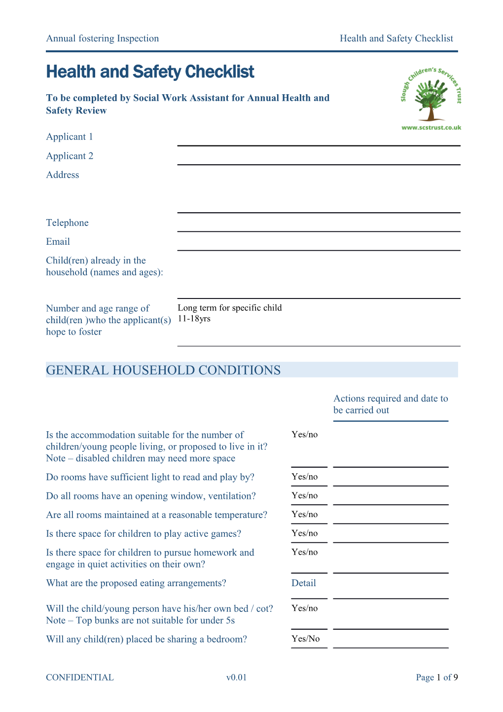 Application to Be Considered to Adopt - Health and Safety Checklist