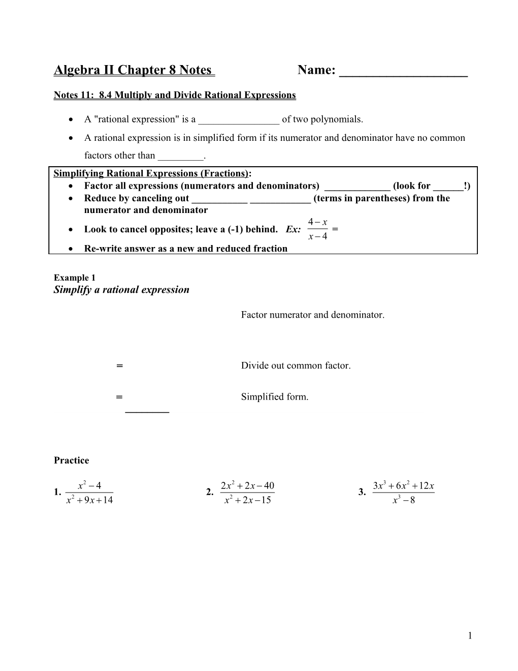 Algebra II Chapter 6 Notes