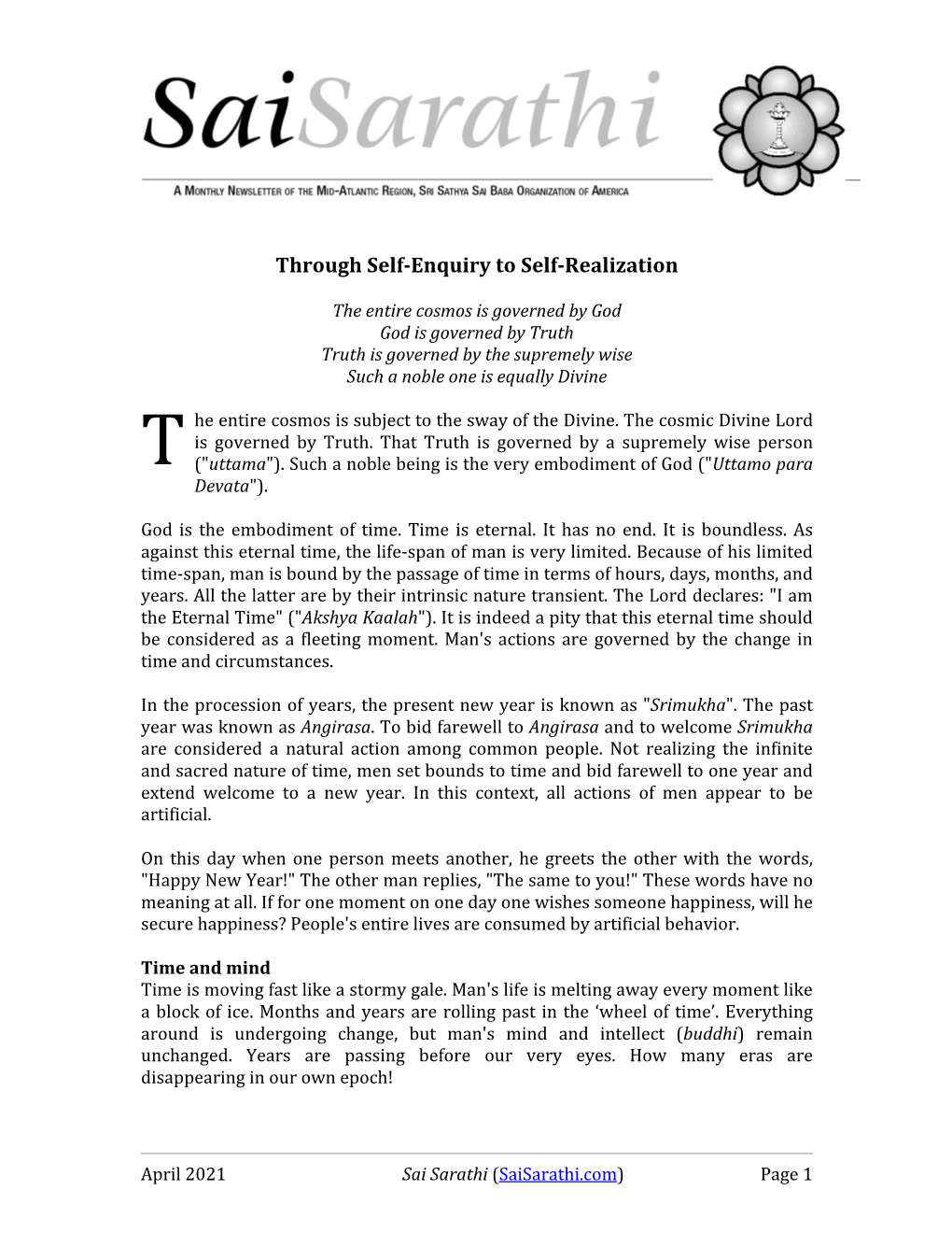April 2021 Sai Sarathi (Saisarathi.Com) Page 1