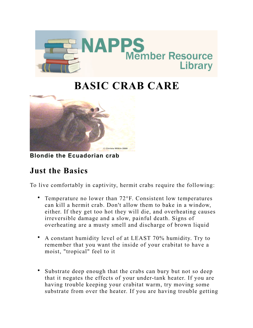 Basic Crab Care
