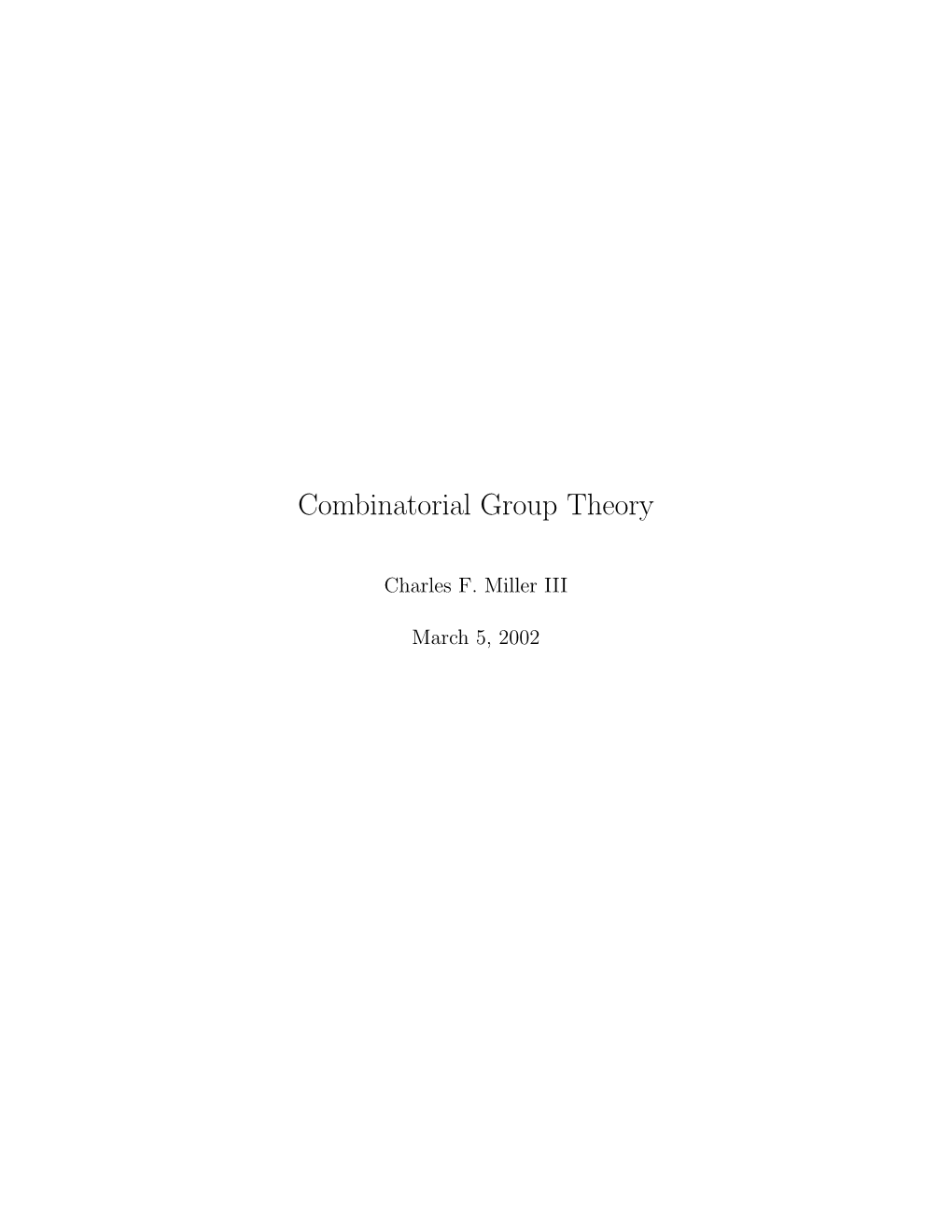 Combinatorial Group Theory