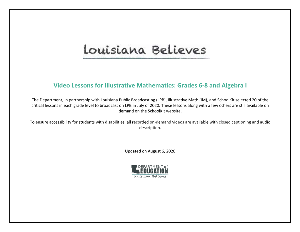 Video Lessons for Illustrative Mathematics: Grades 6-8 and Algebra I