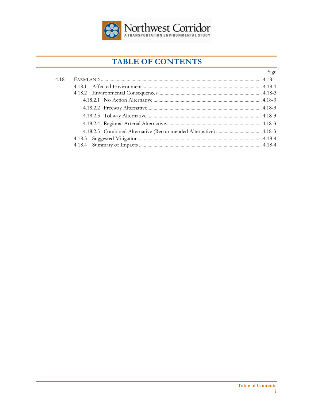 TABLE of CONTENTS Page 4.18 FARMLAND