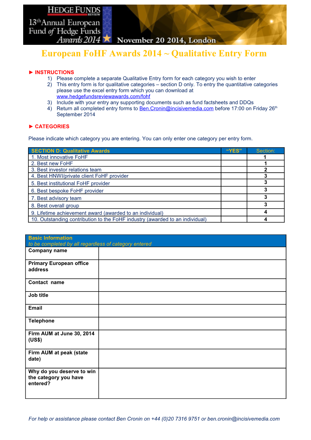 Qualitative Entry Form