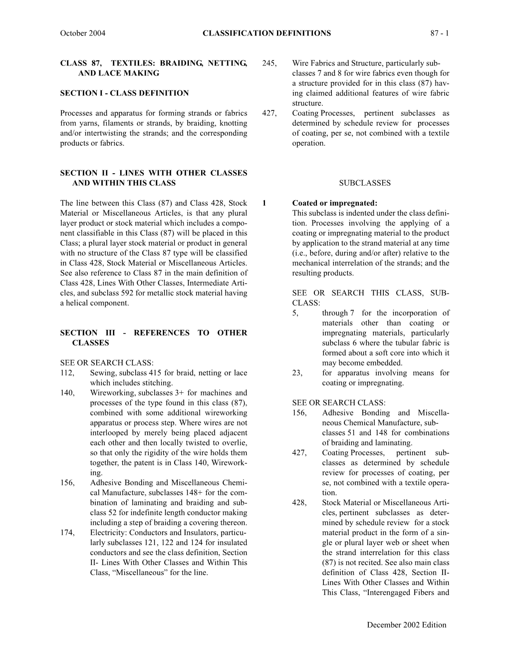 October 2004 CLASSIFICATION DEFINITIONS 87 - 1