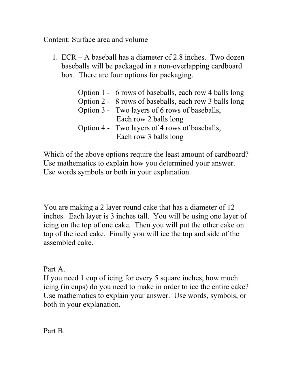 Content: Surface Area and Volume