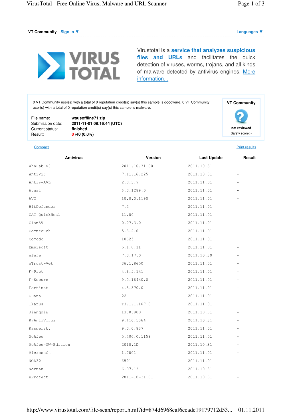 Page 1 of 3 Virustotal