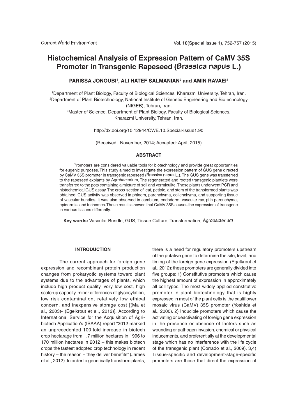 Histochemical Analysis of Expression Pattern of Camv 35S Promoter in Transgenic Rapeseed (Brassica Napus L.)