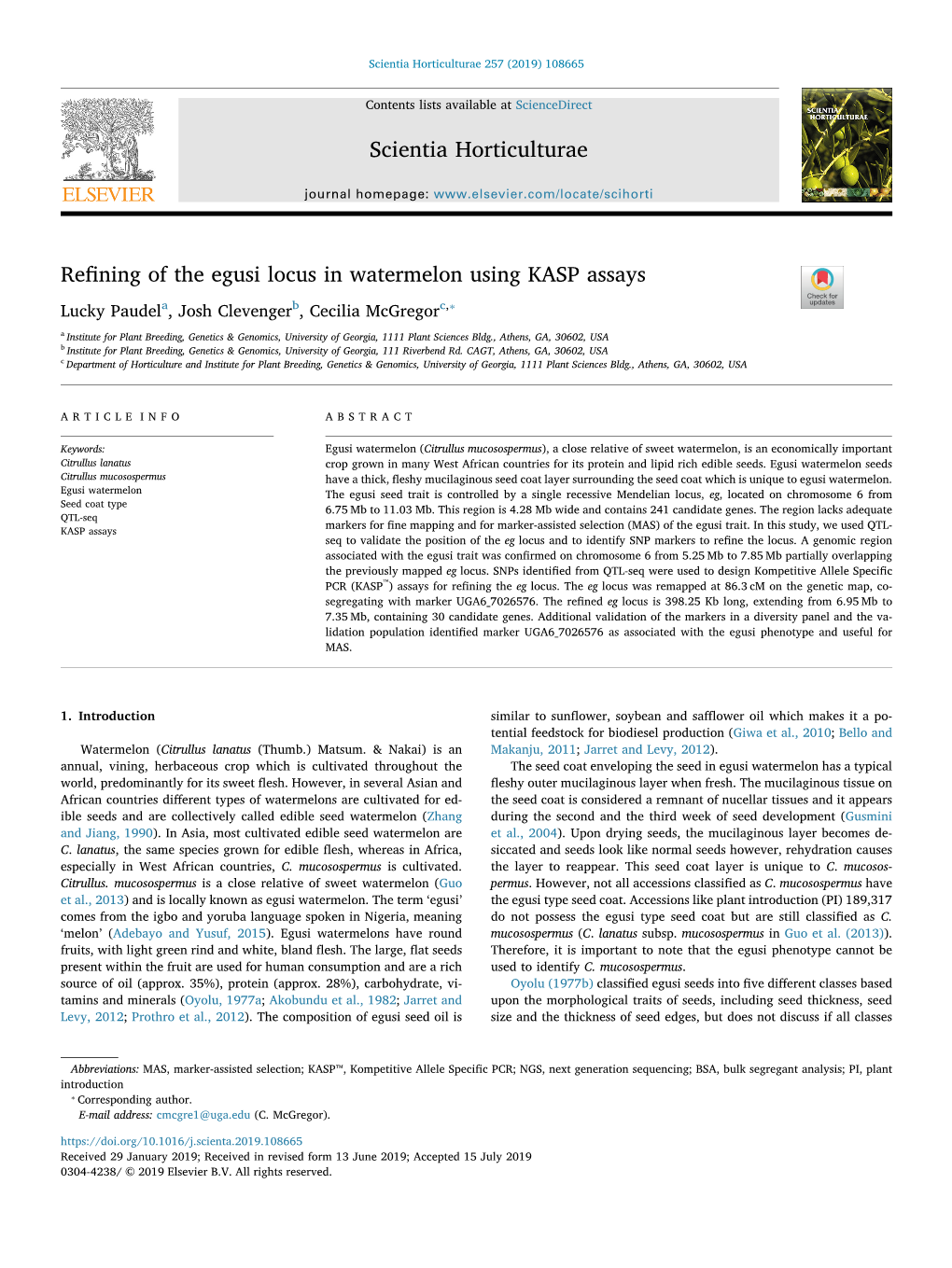 Refining of the Egusi Locus in Watermelon Using KASP Assays