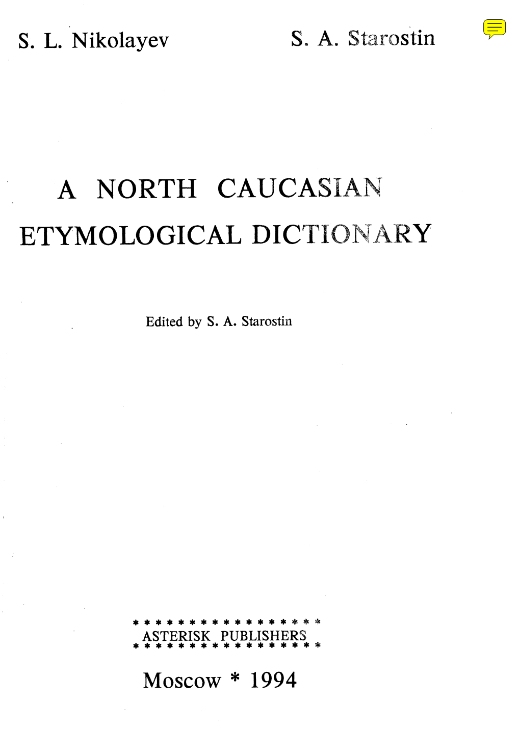 A North Caucasian Etymological Dictionary