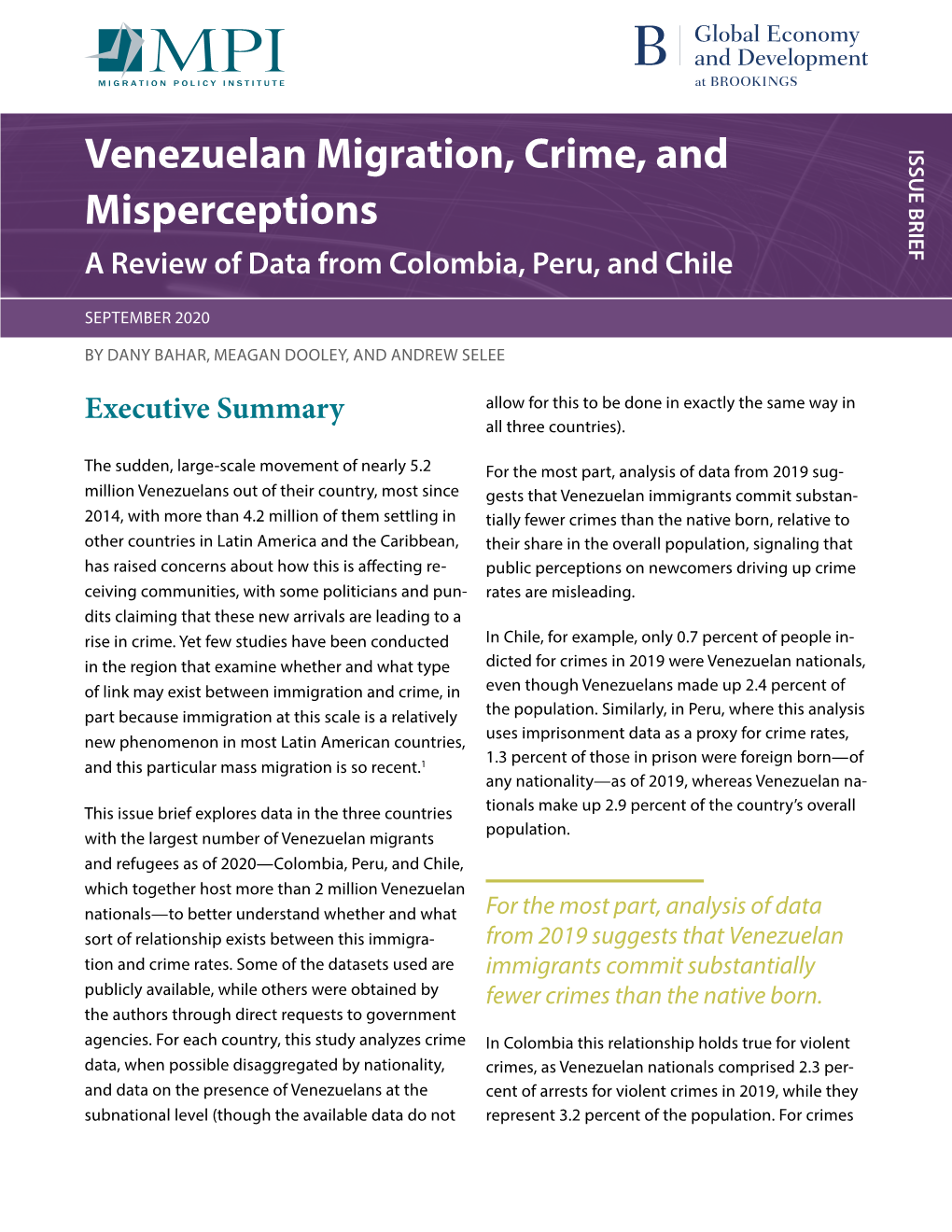 Venezuelan Migration, Crime, and Misperceptions: a Review of Data from Colombia, Peru, and Chile