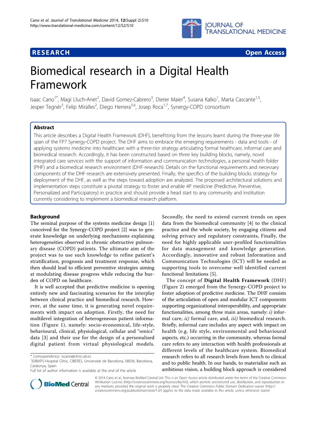 Biomedical Research in a Digital Health Framework
