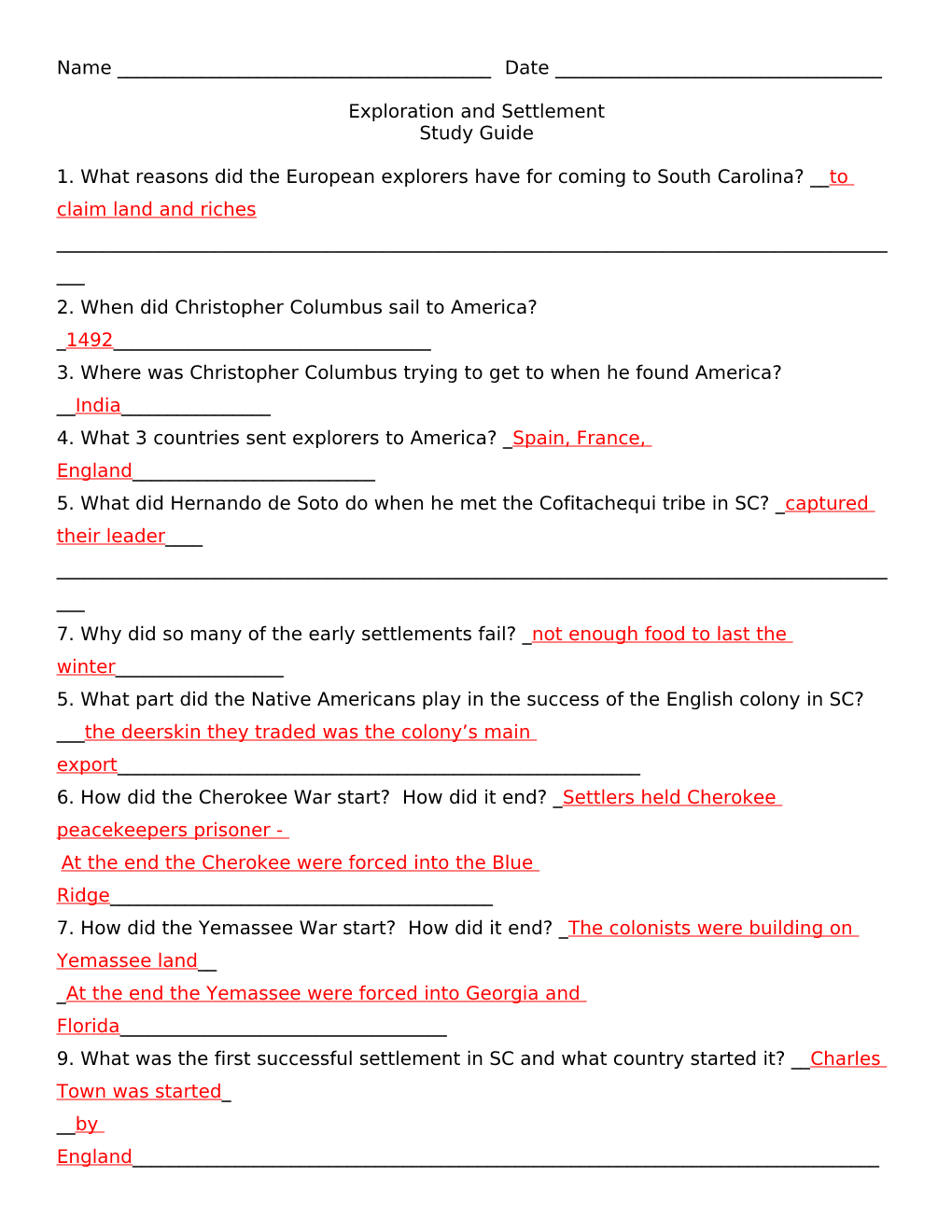 2. When Did Christopher Columbus Sail to America? 1492______