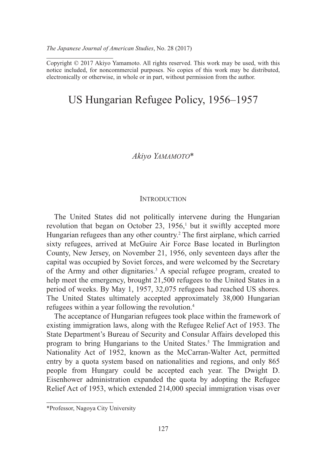 Hungarian Refugee Policy, 1956–1957