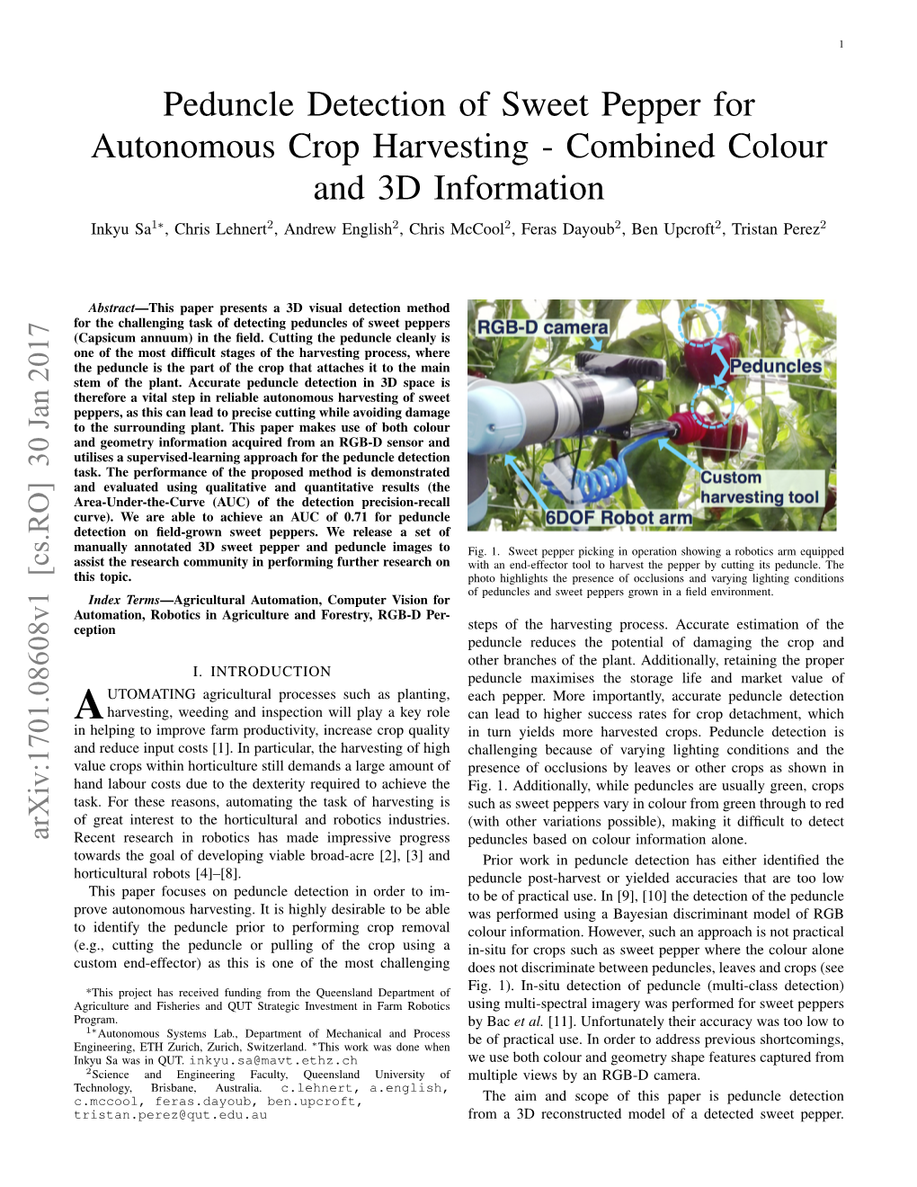 Peduncle Detection of Sweet Pepper for Autonomous Crop