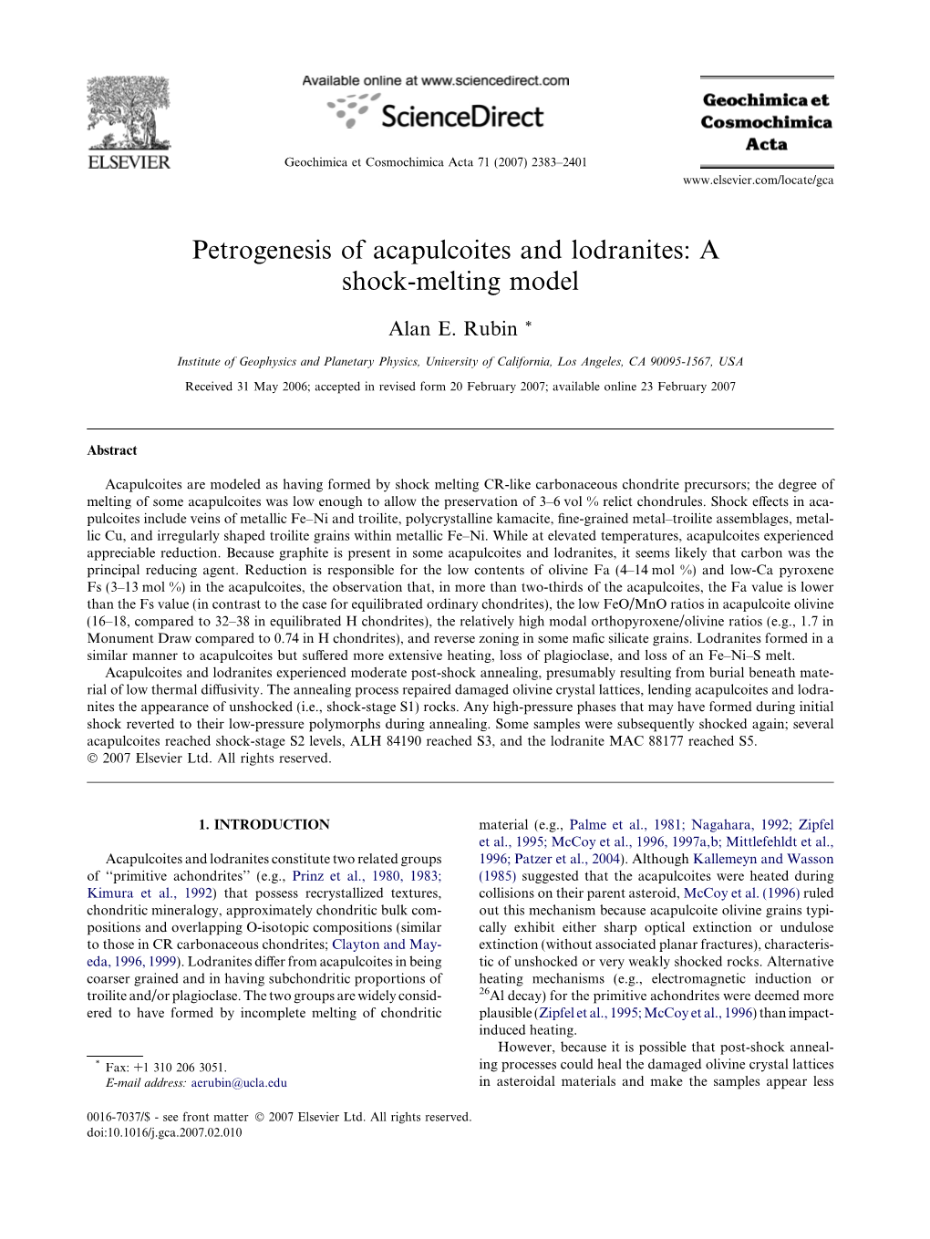 Petrogenesis of Acapulcoites and Lodranites: a Shock-Melting Model