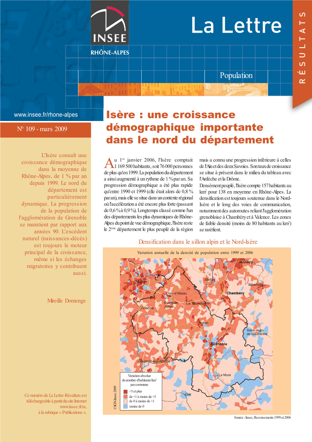 Isère : Une Croissance N° 109 - Mars 2009 Démographique Importante Dans Le Nord Du Département