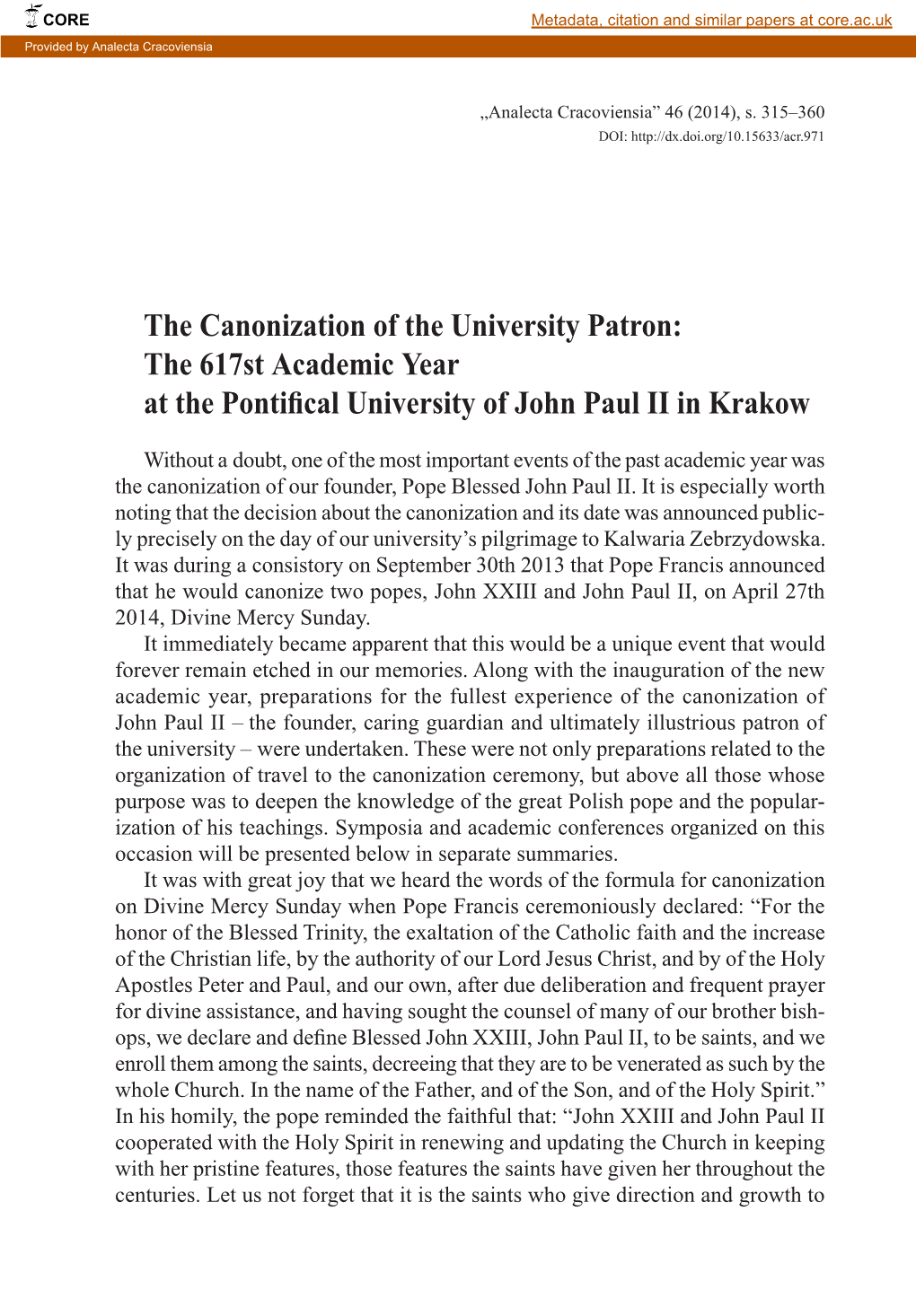 The 617St Academic Year at the Pontifical University of John Paul II in Krakow