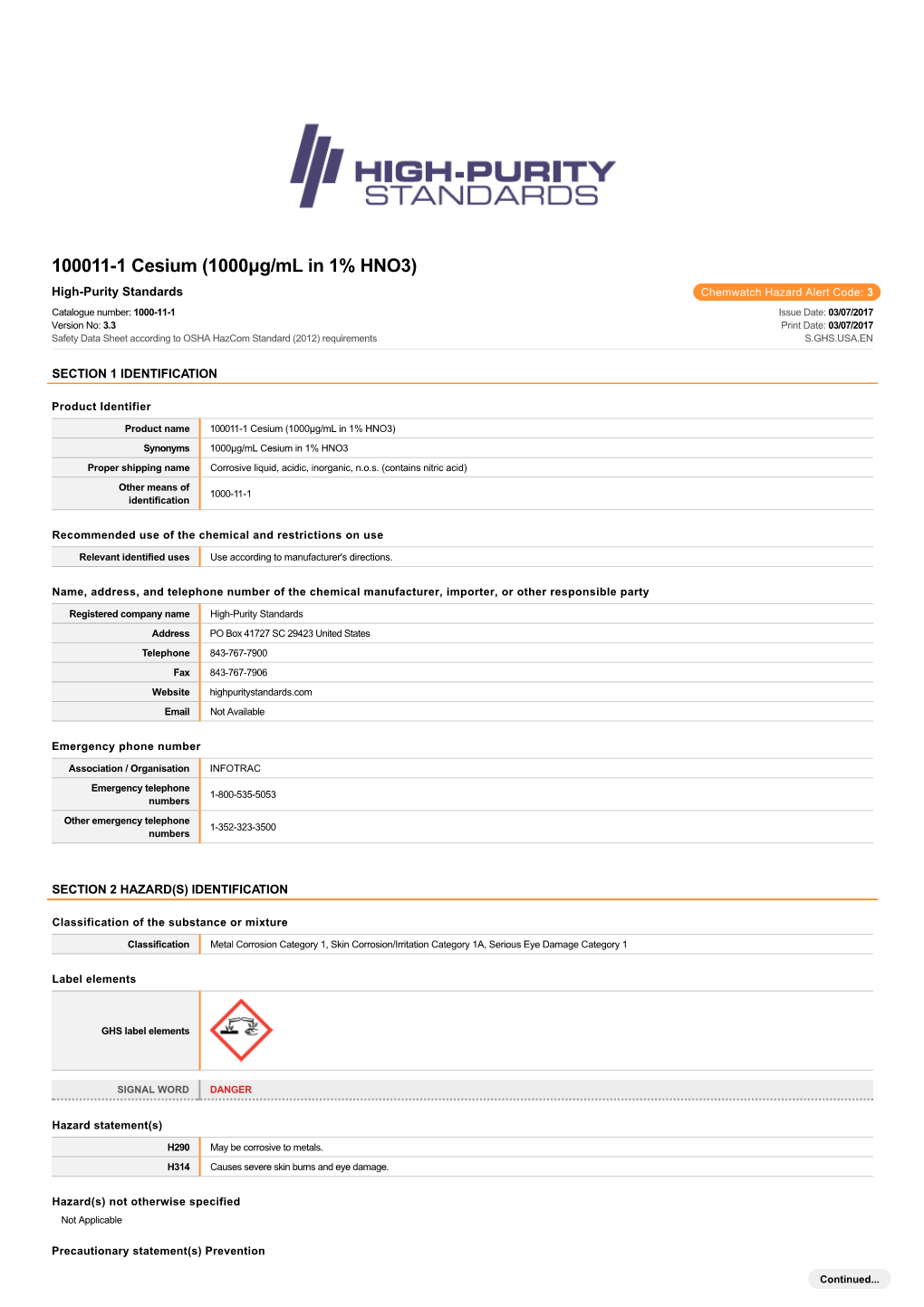 100011-1 Cesium (1000Μg/Ml in 1% HNO3)