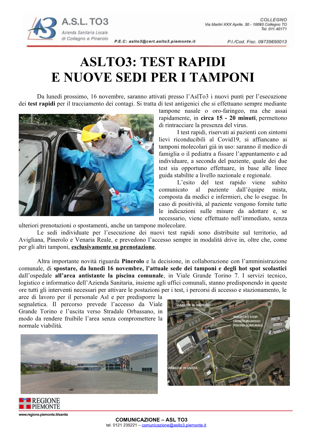 Aslto3: Test Rapidi E Nuove Sedi Per I Tamponi