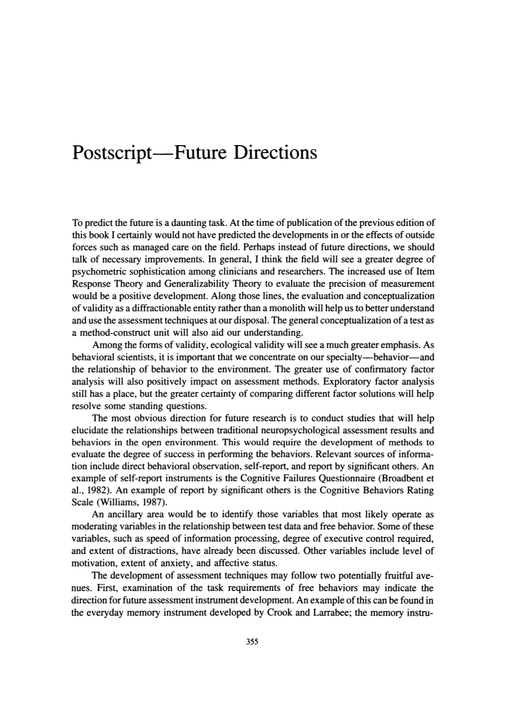 Postscript-Future Directions