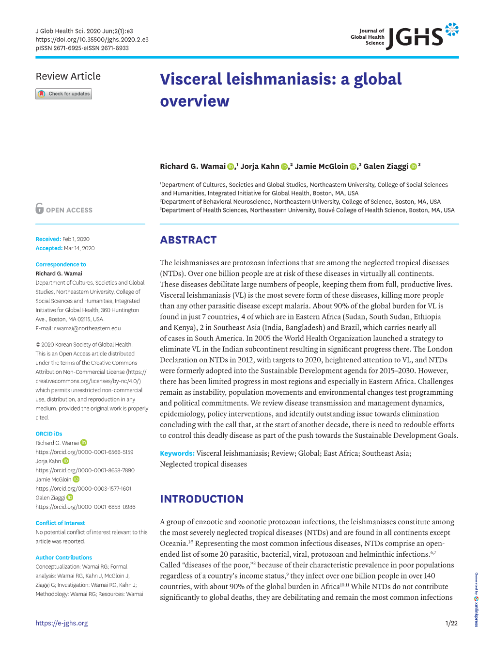 Visceral Leishmaniasis: a Global Overview