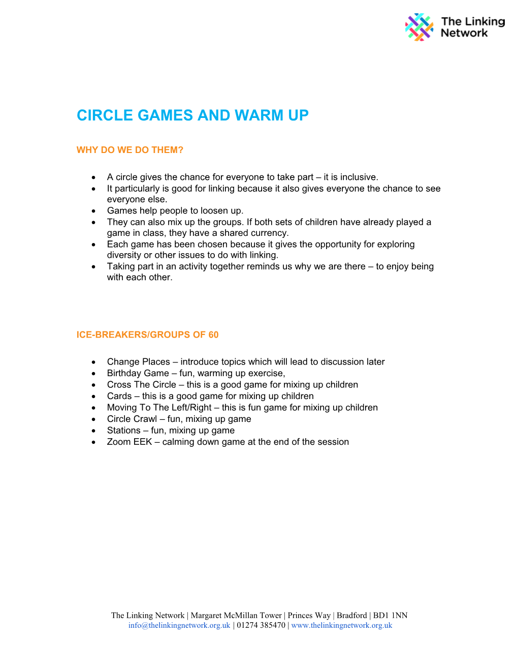 Circle Games and Warm-Ups