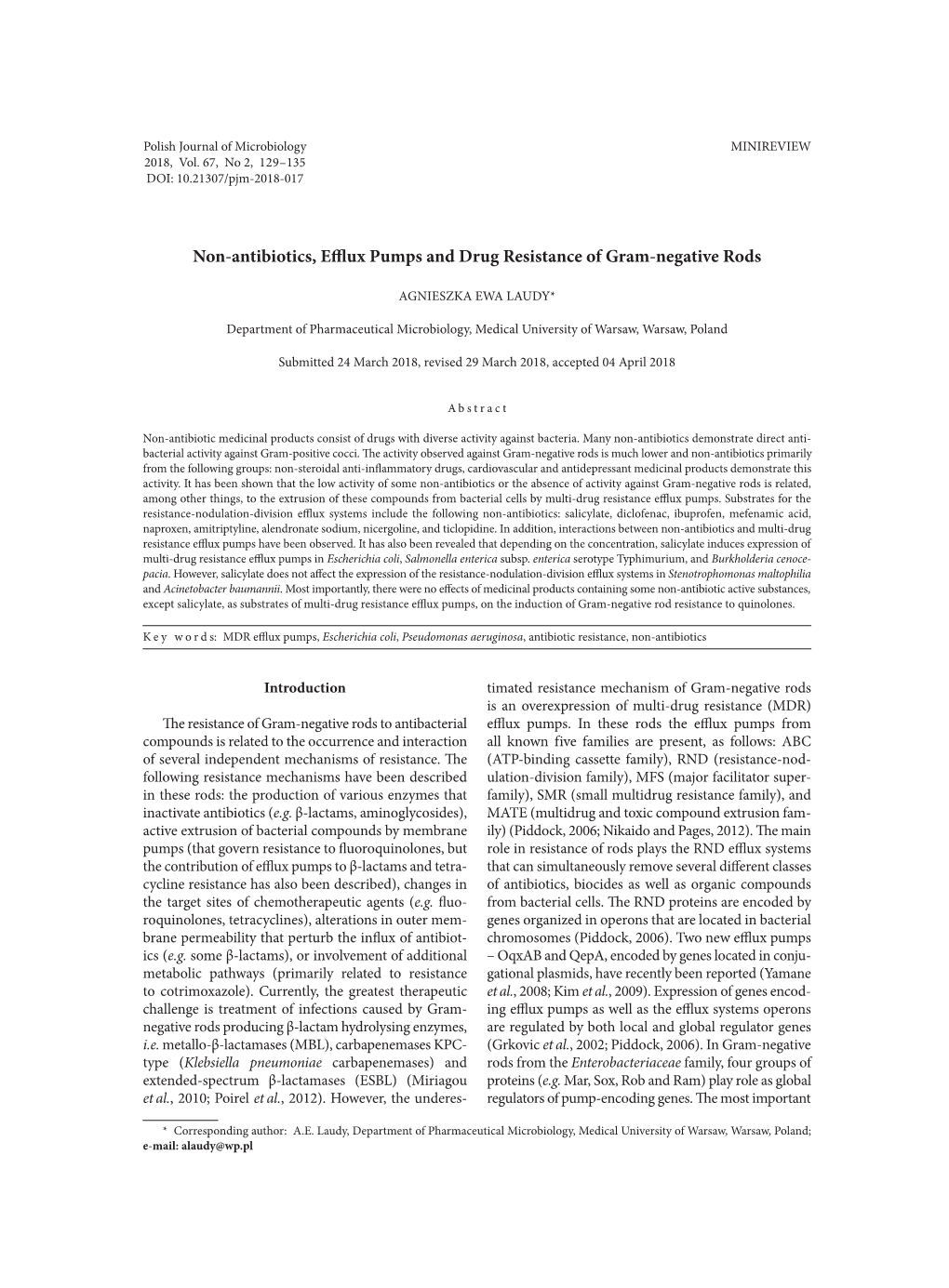 Non-Antibiotics, Efflux Pumps and Drug Resistance of Gram-Negative Rods