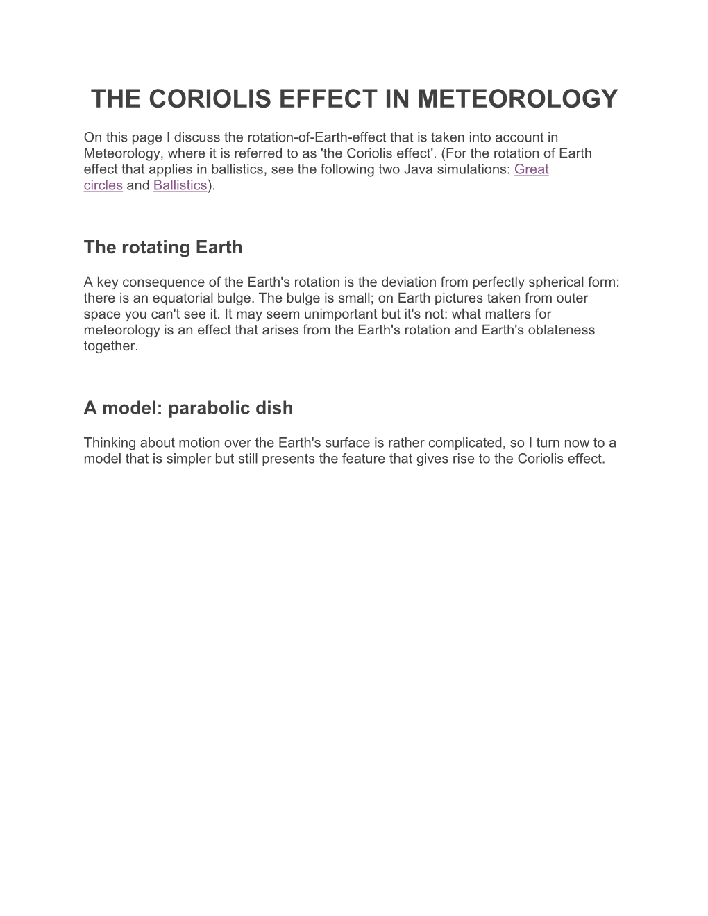 The Coriolis Effect in Meteorology