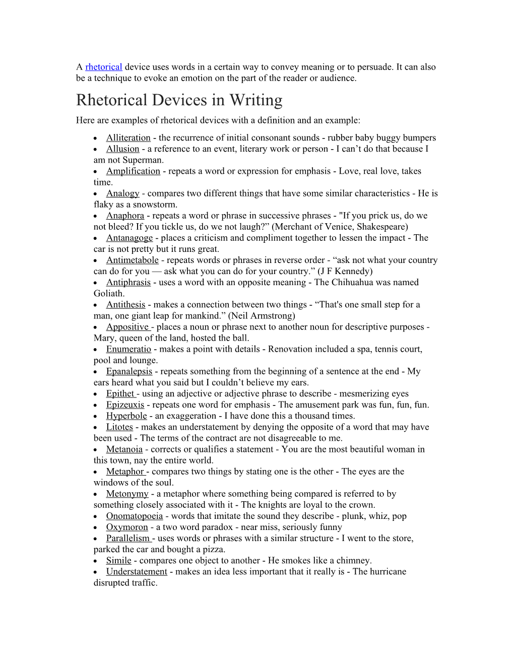 Here Are Examples of Rhetorical Devices with a Definition and an Example