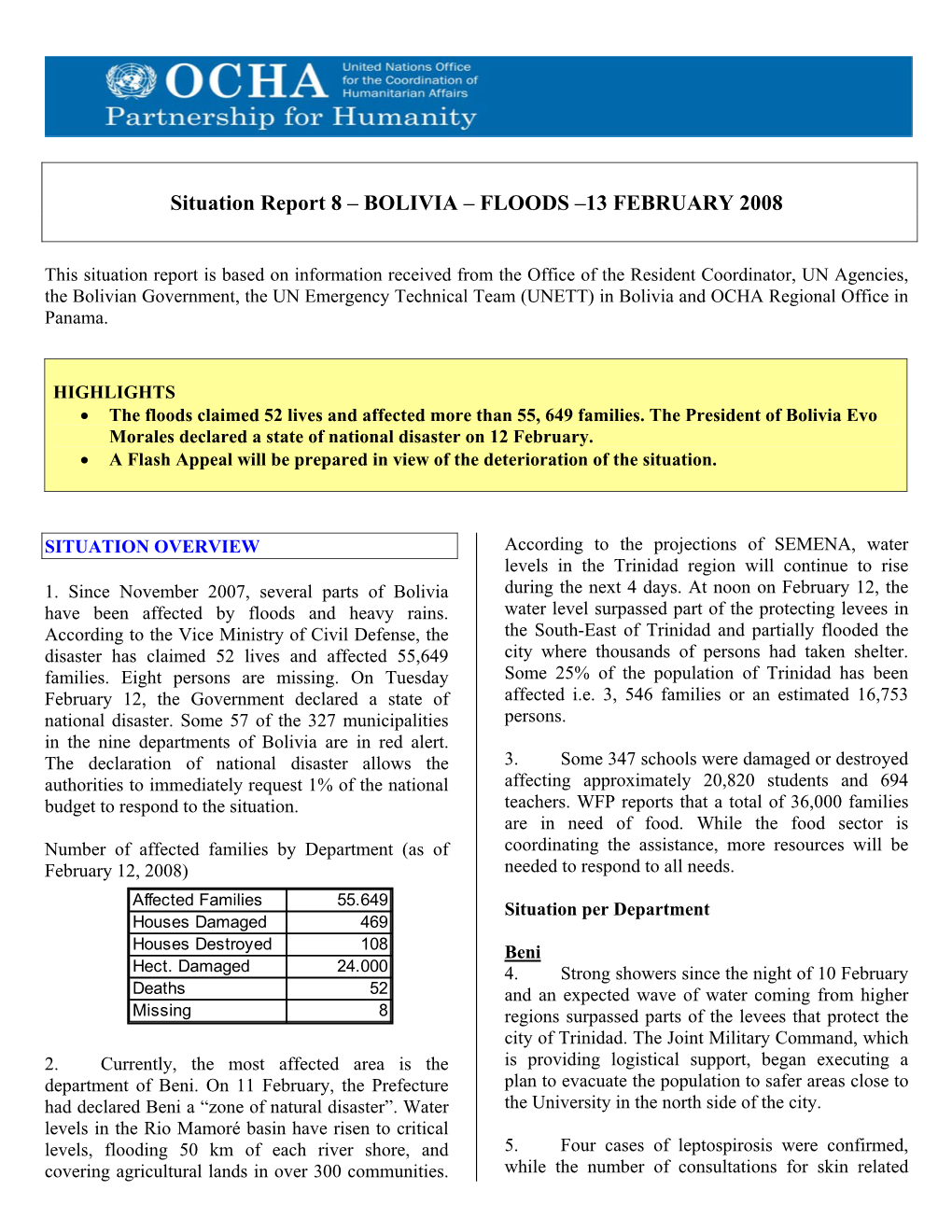 Floods –13 February 2008