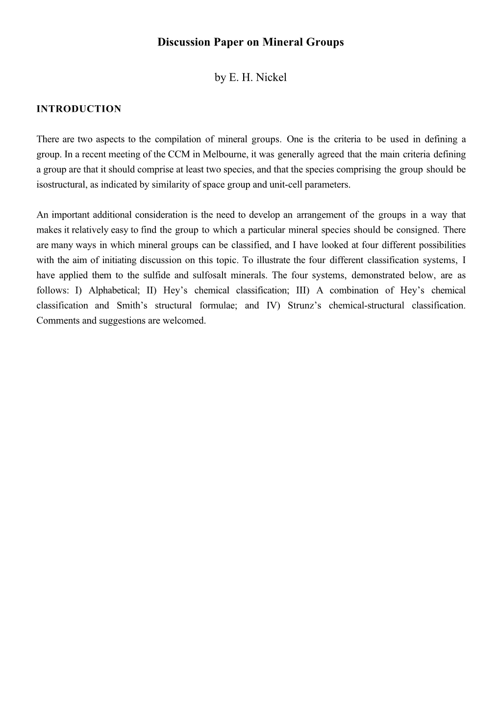 Discussion Paper on Mineral Groups by E. H. Nickel