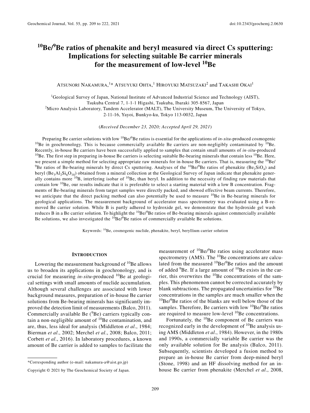 Geochemical Journal, Vol. 55 (No. 4), Pp. 209-222, 2021