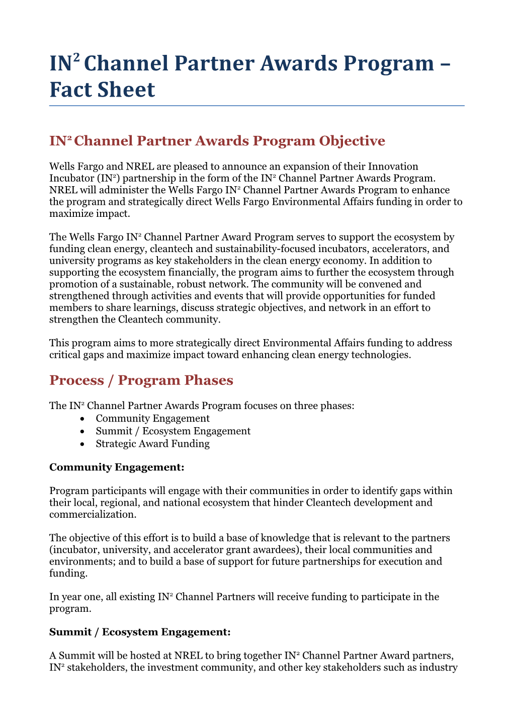 IN2 Channel Partner Awards Program Objective