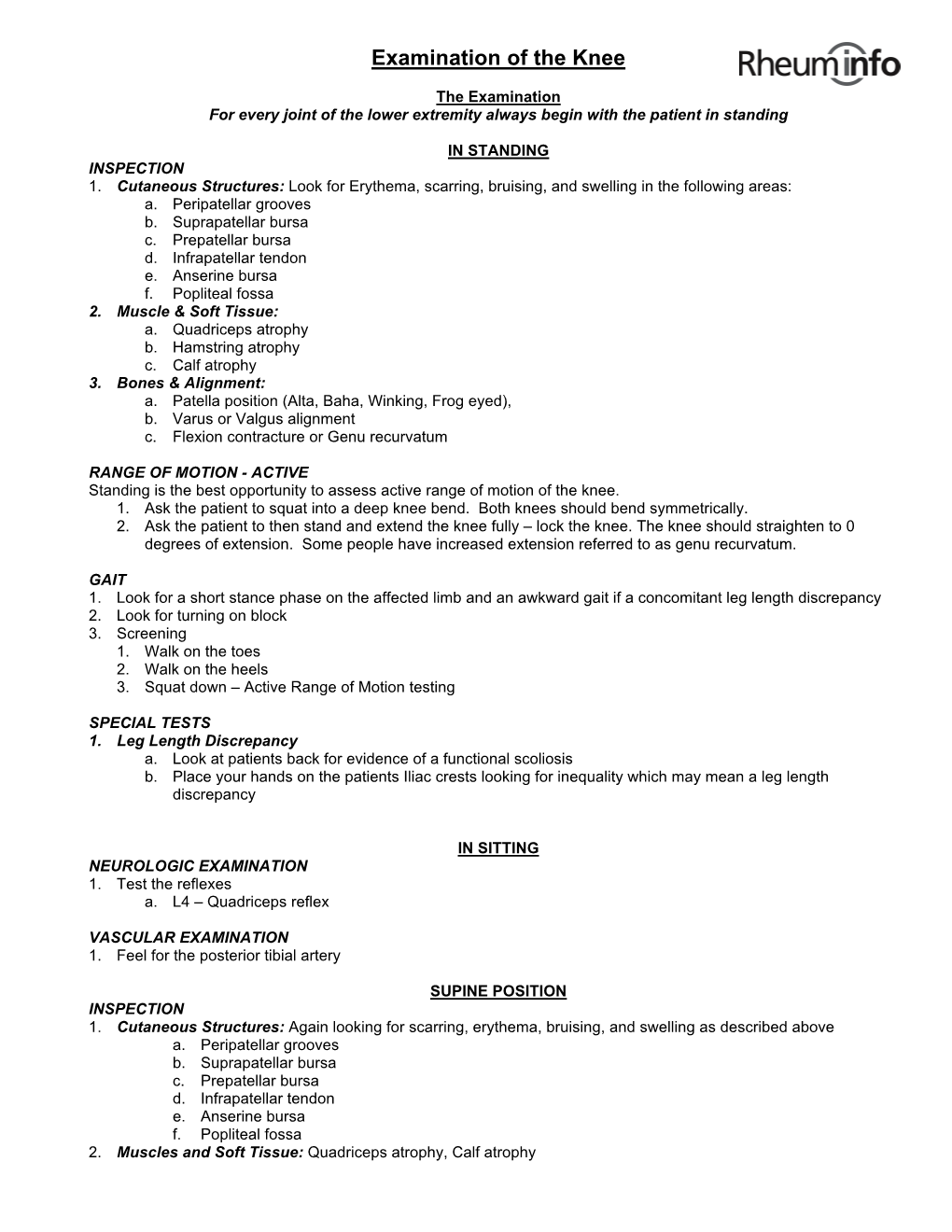 Examination of the Knee