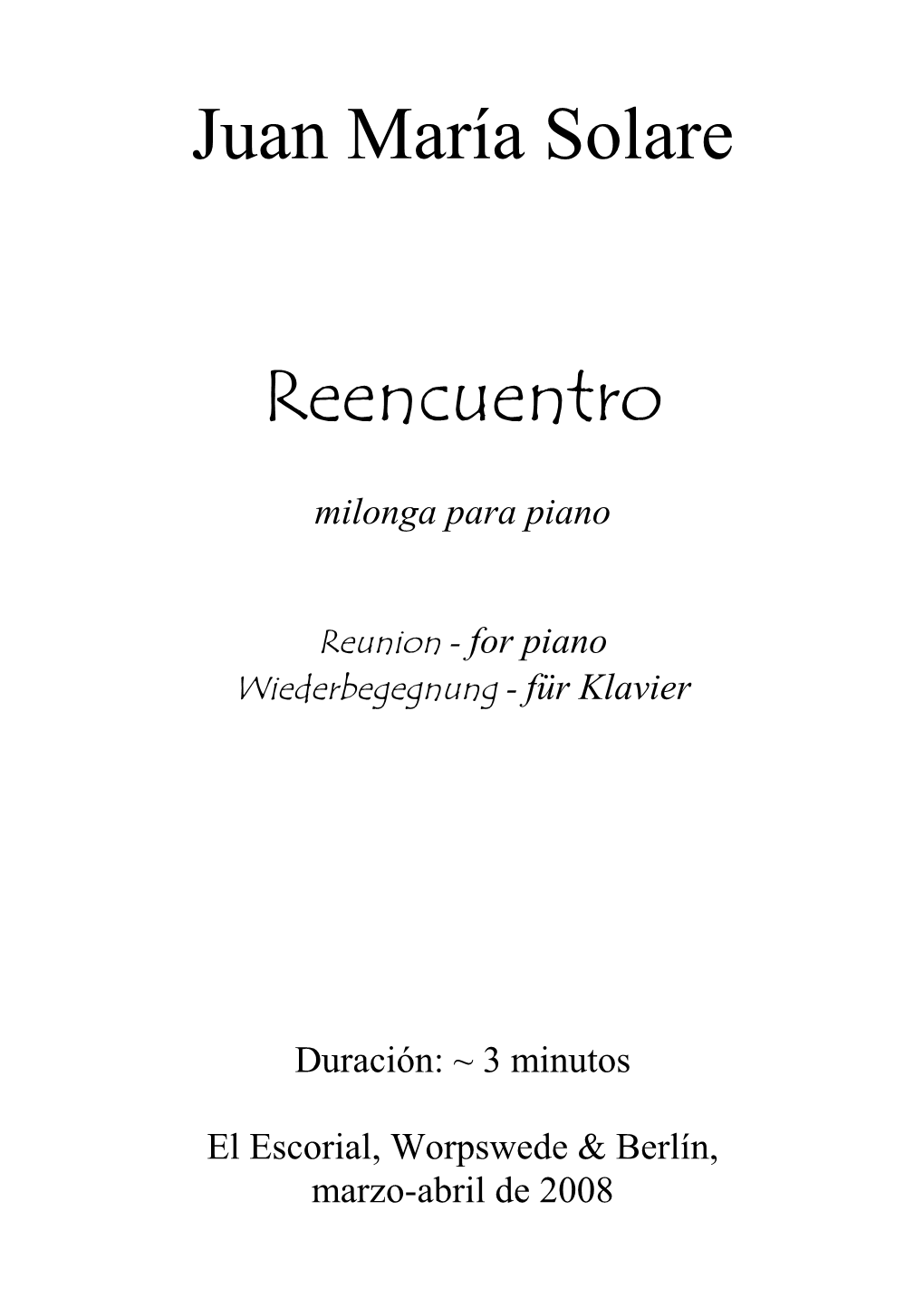 Reencuentro (Slow Milonga by Juan Maria Solare)