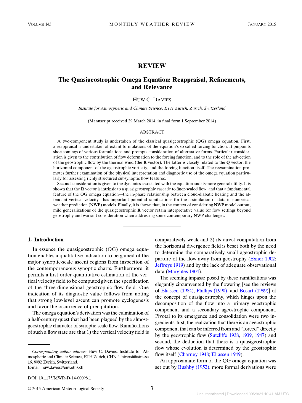 REVIEW the Quasigeostrophic Omega Equation: Reappraisal