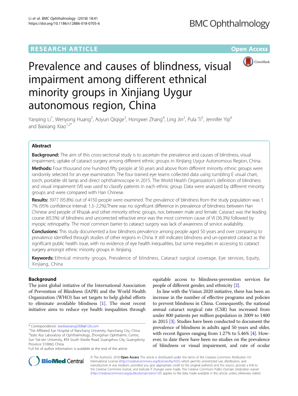 Prevalence and Causes of Blindness, Visual Impairment Among Different