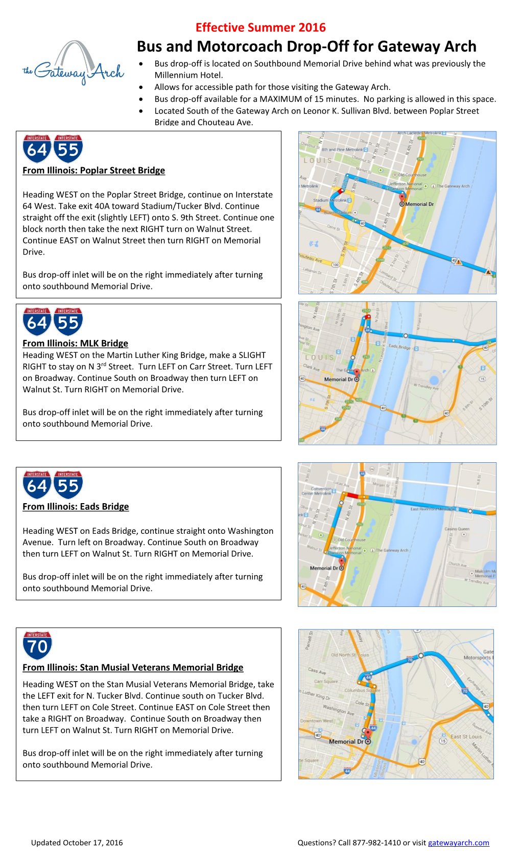 Bus and Motorcoach Drop-Off for Gateway Arch  Bus Drop-Off Is Located on Southbound Memorial Drive Behind What Was Previously the Millennium Hotel