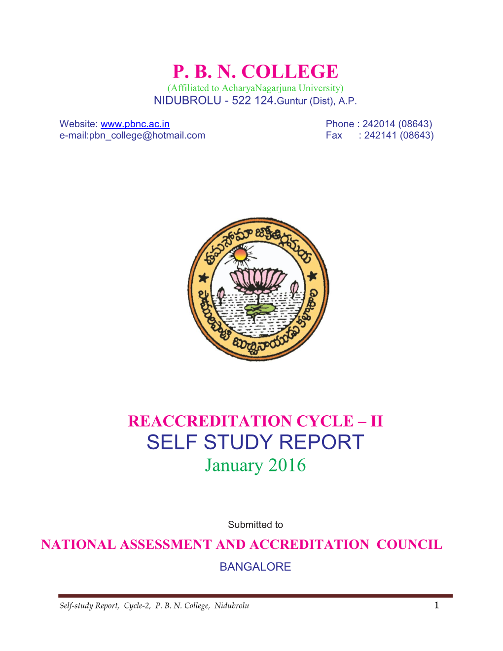 SELF STUDY REPORT January 2016