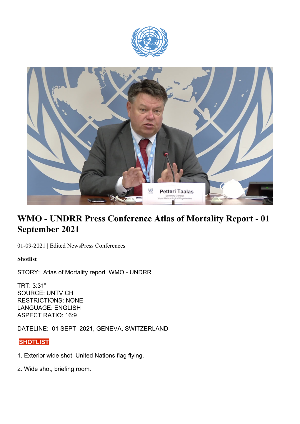 WMO - UNDRR Press Conference Atlas of Mortality Report - 01 September 2021