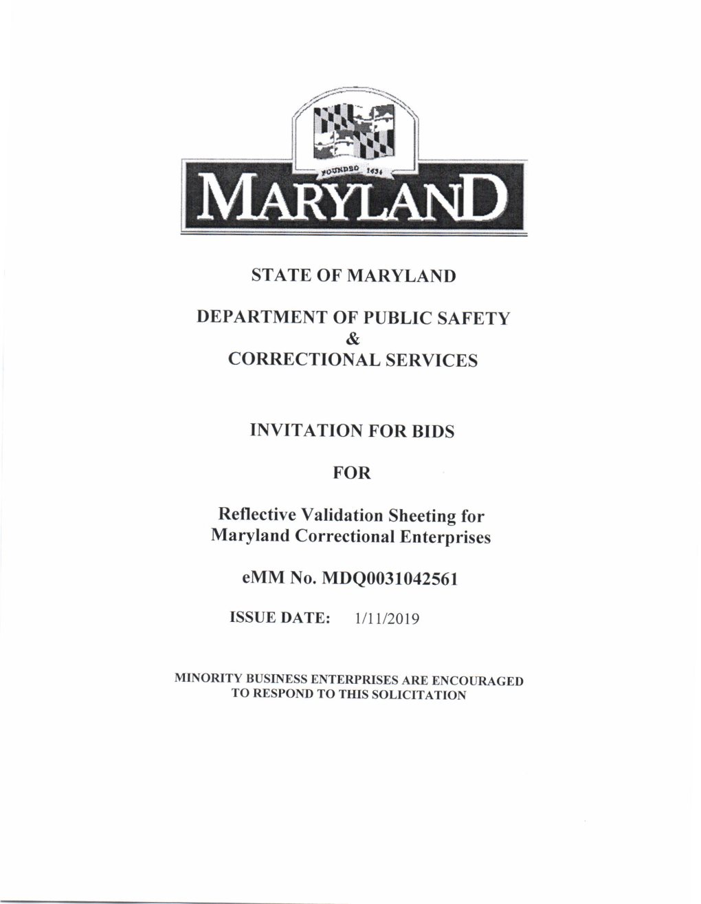 State of Maryland Invitation for Bids