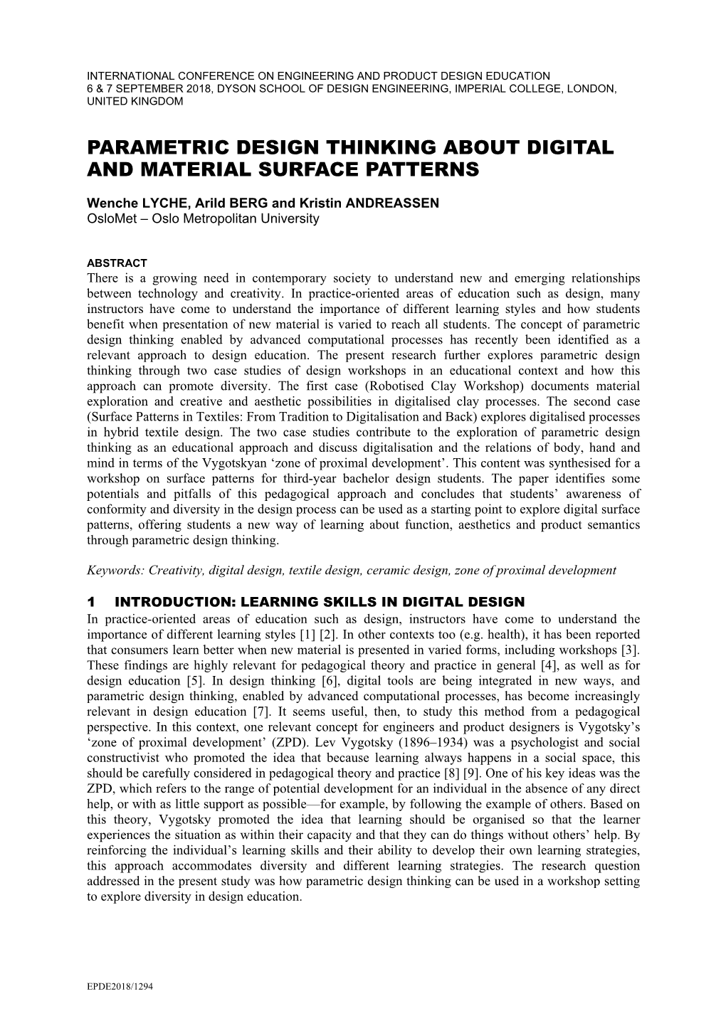 Parametric Design Thinking About Digital and Material Surface Patterns