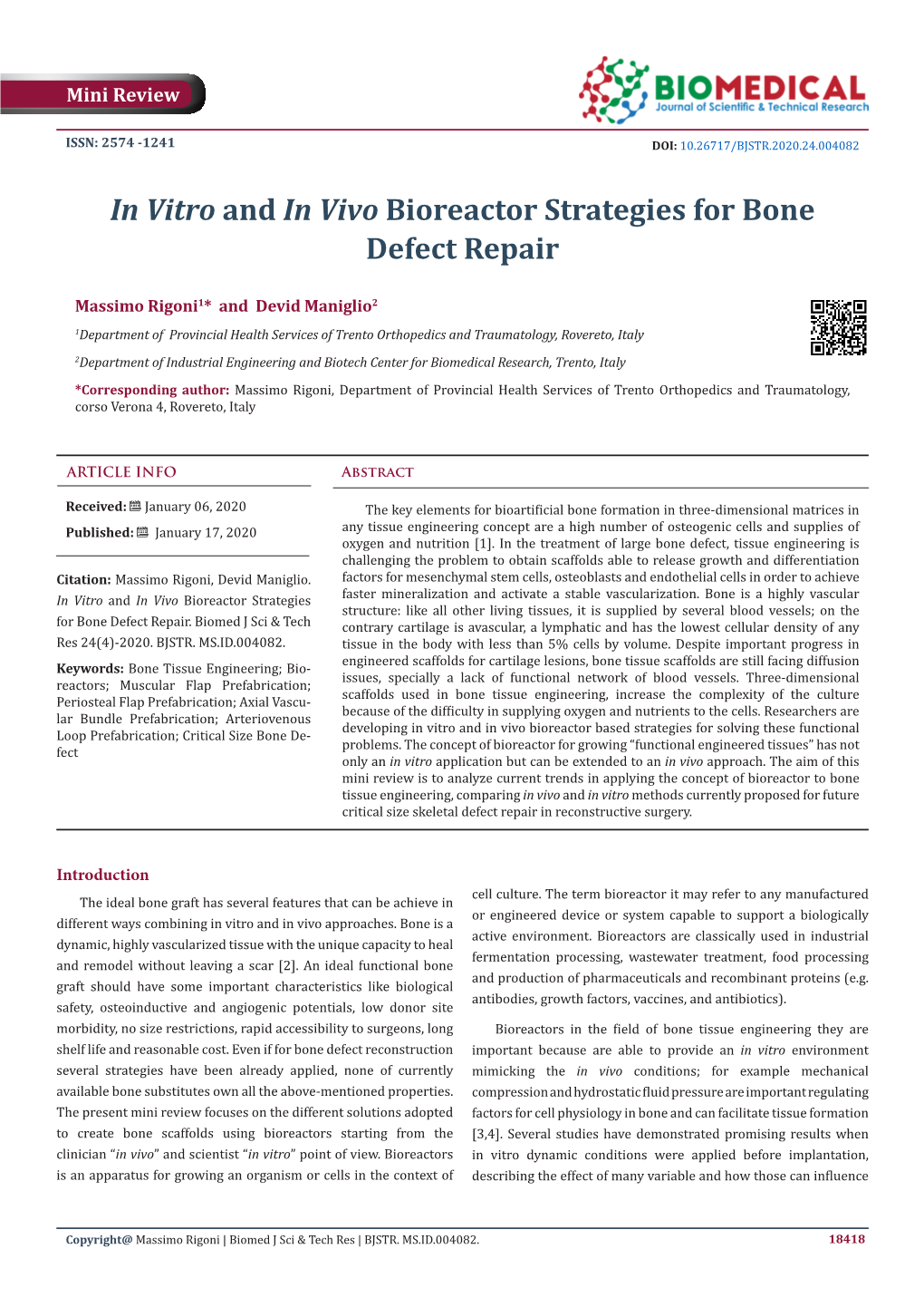 In Vitro and in Vivo Bioreactor Strategies for Bone Defect Repair