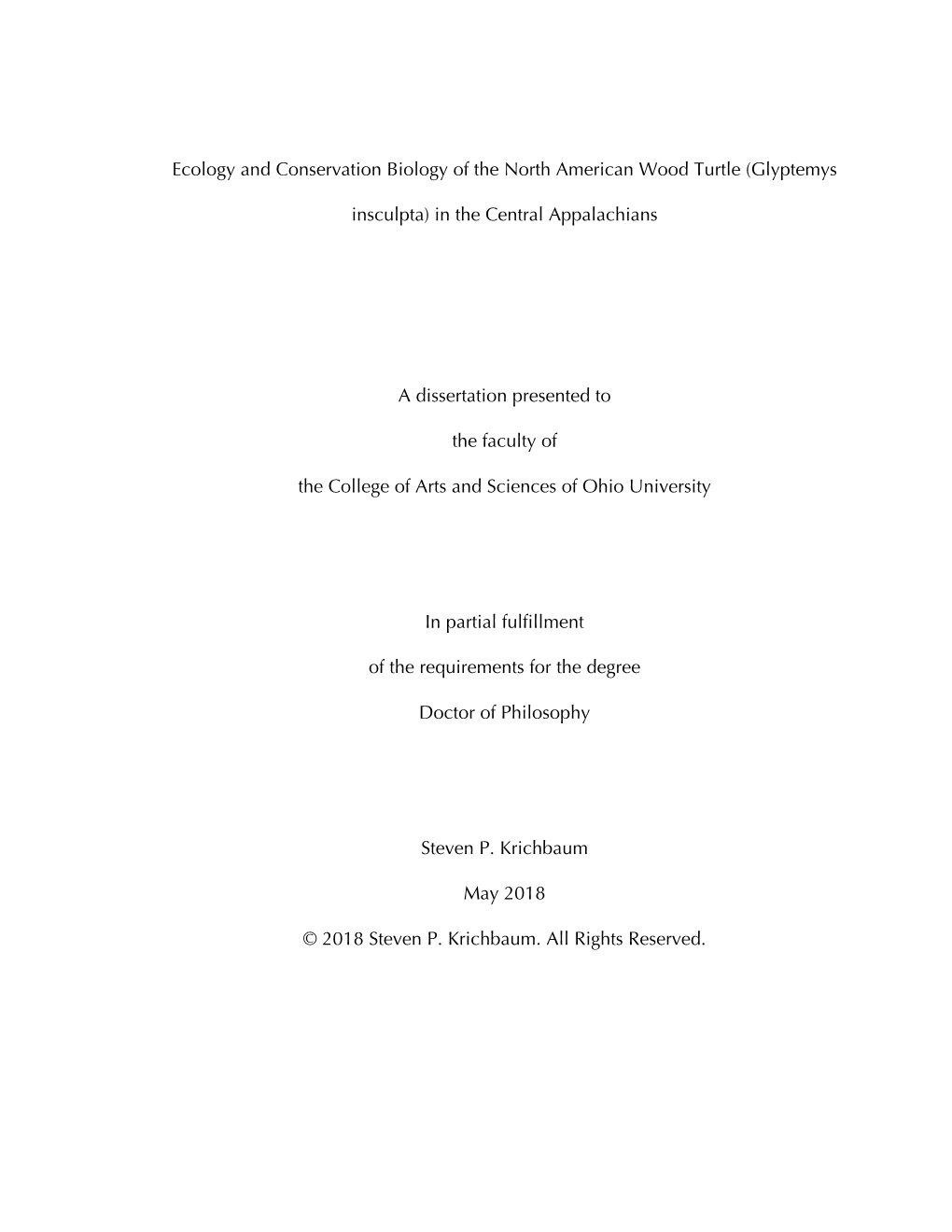 Ecology and Conservation Biology of the North American Wood Turtle (Glyptemys